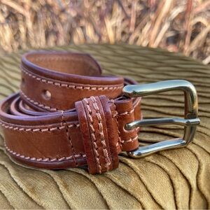 Geoffrey Beene Italian Leather Men’s Brown Belt with accent stitching, Size 32